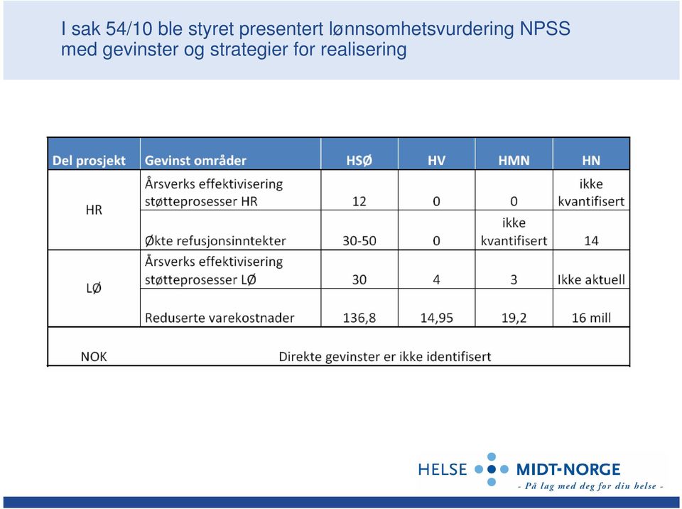 lønnsomhetsvurdering NPSS