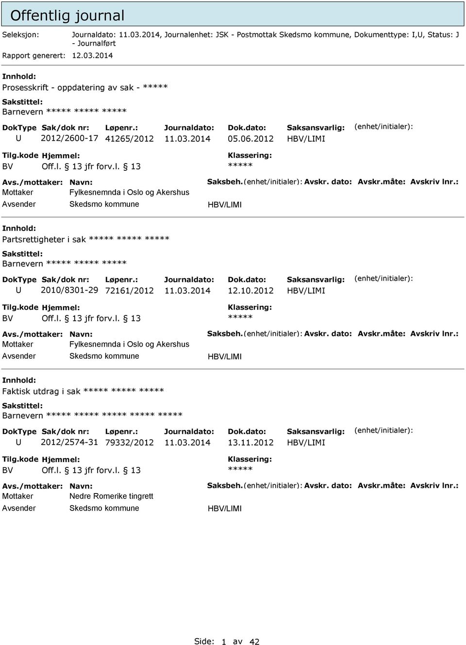 : Mottaker Fylkesnemnda i Oslo og kershus vsender HBV/LM nnhold: Partsrettigheter i sak Barnevern 2010/8301-29 72161/2012 12.10.2012 HBV/LM BV Off.l. 13 jfr forv.l. 13 vs./mottaker: Navn: Saksbeh.