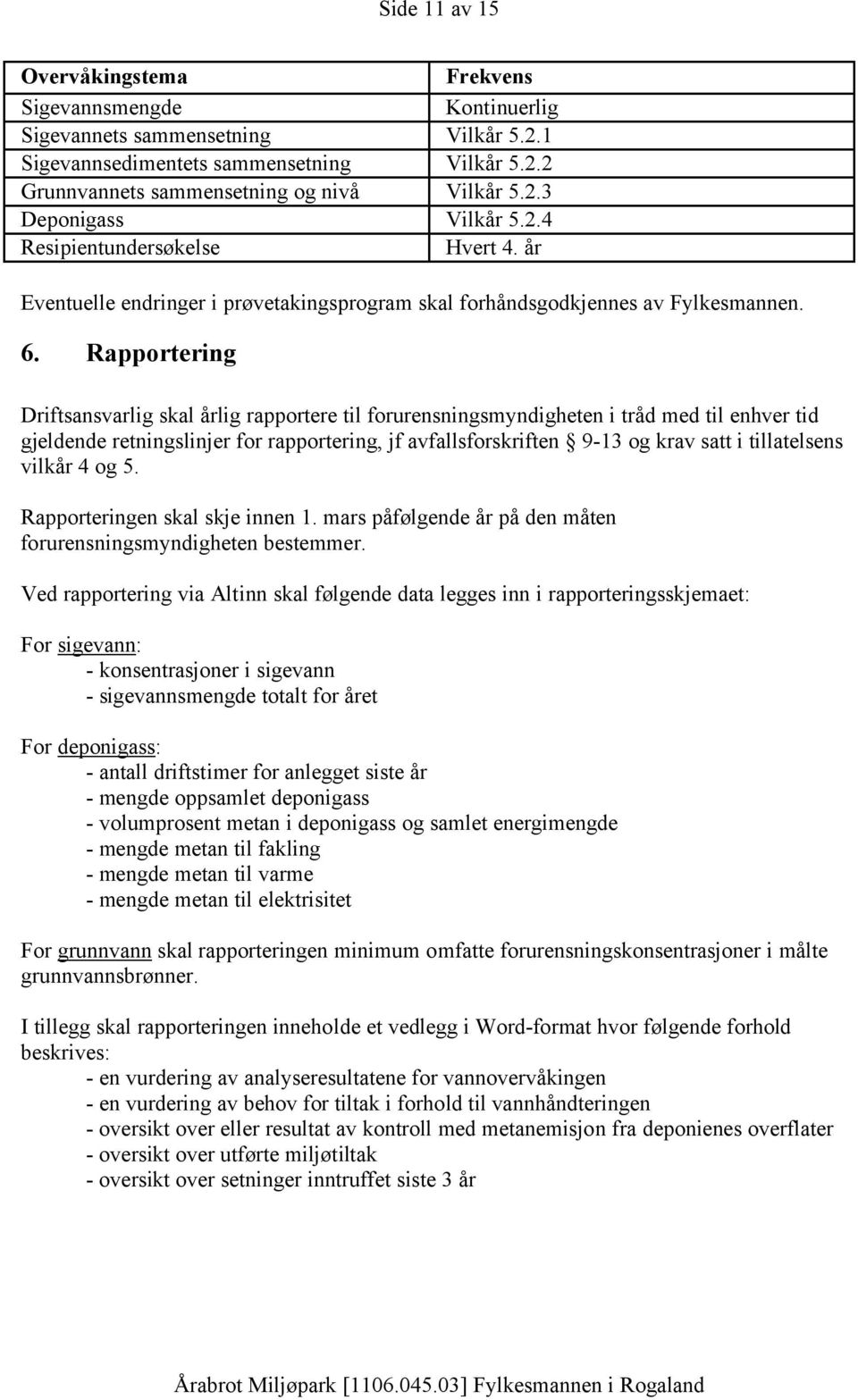 Rapportering Driftsansvarlig skal årlig rapportere til forurensningsmyndigheten i tråd med til enhver tid gjeldende retningslinjer for rapportering, jf avfallsforskriften 9-13 og krav satt i