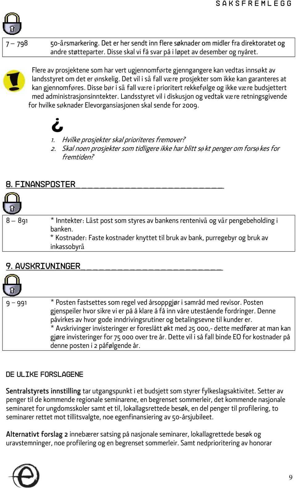 Disse bør i så fall være i prioritert rekkefølge og ikke være budsjettert med administrasjonsinntekter.