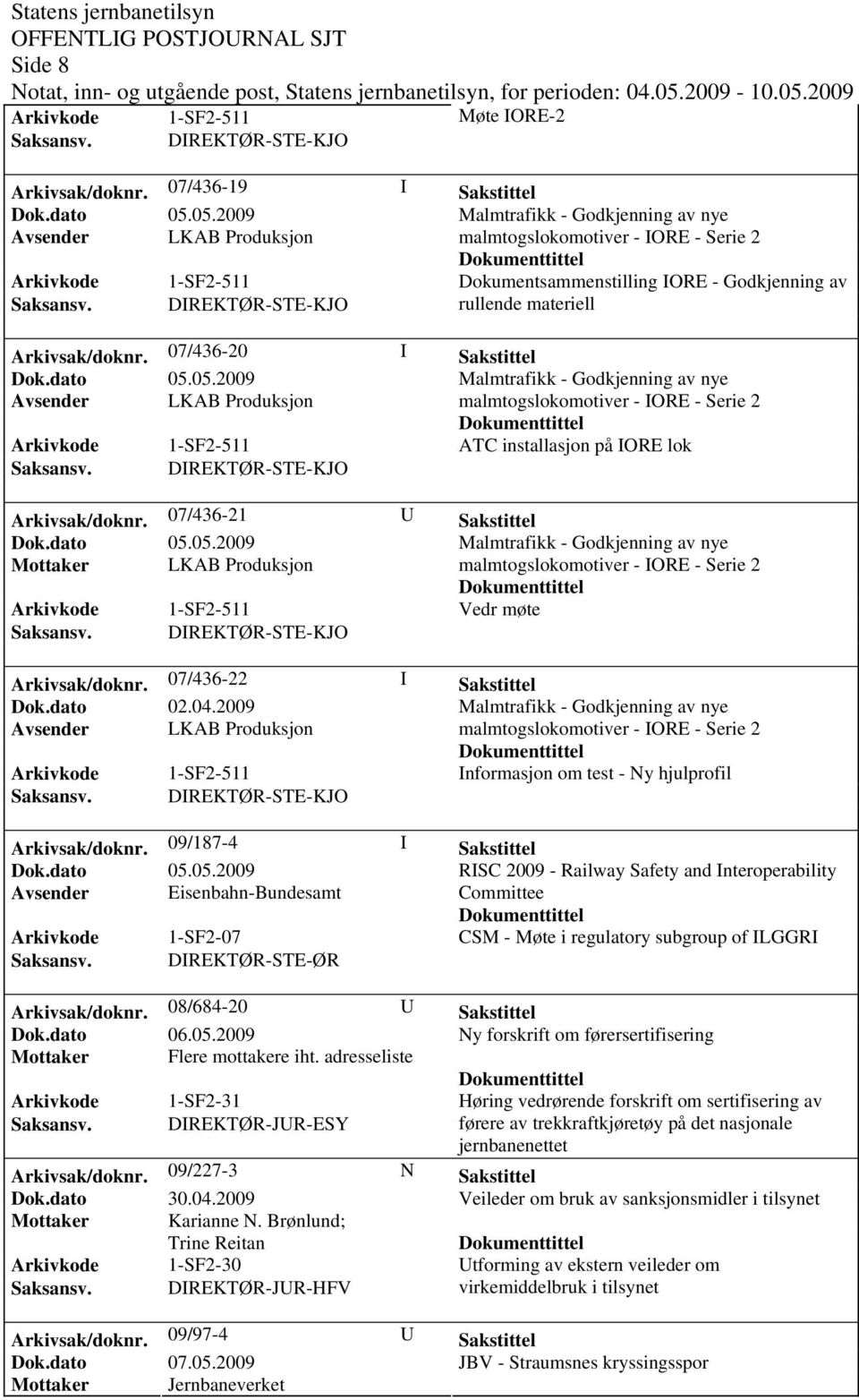 2009 Informasjon om test - Ny hjulprofil Arkivsak/doknr.