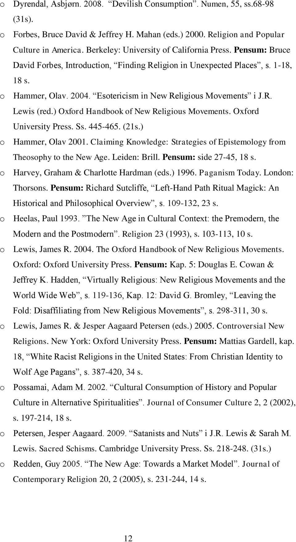 Esotericism in New Religious Movements i J.R. Lewis (red.) Oxford Handbook of New Religious Movements. Oxford University Press. Ss. 445-465. (21s.) o Hammer, Olav 2001.