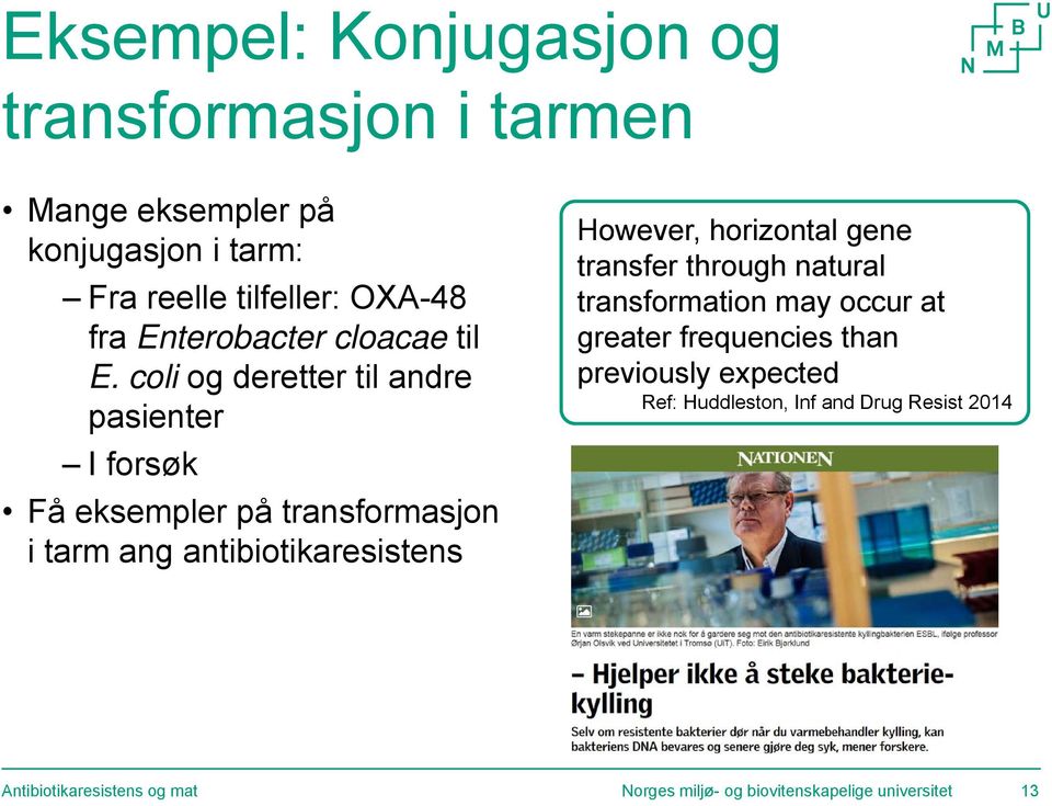 coli og deretter til andre pasienter I forsøk Få eksempler på transformasjon i tarm ang antibiotikaresistens However,