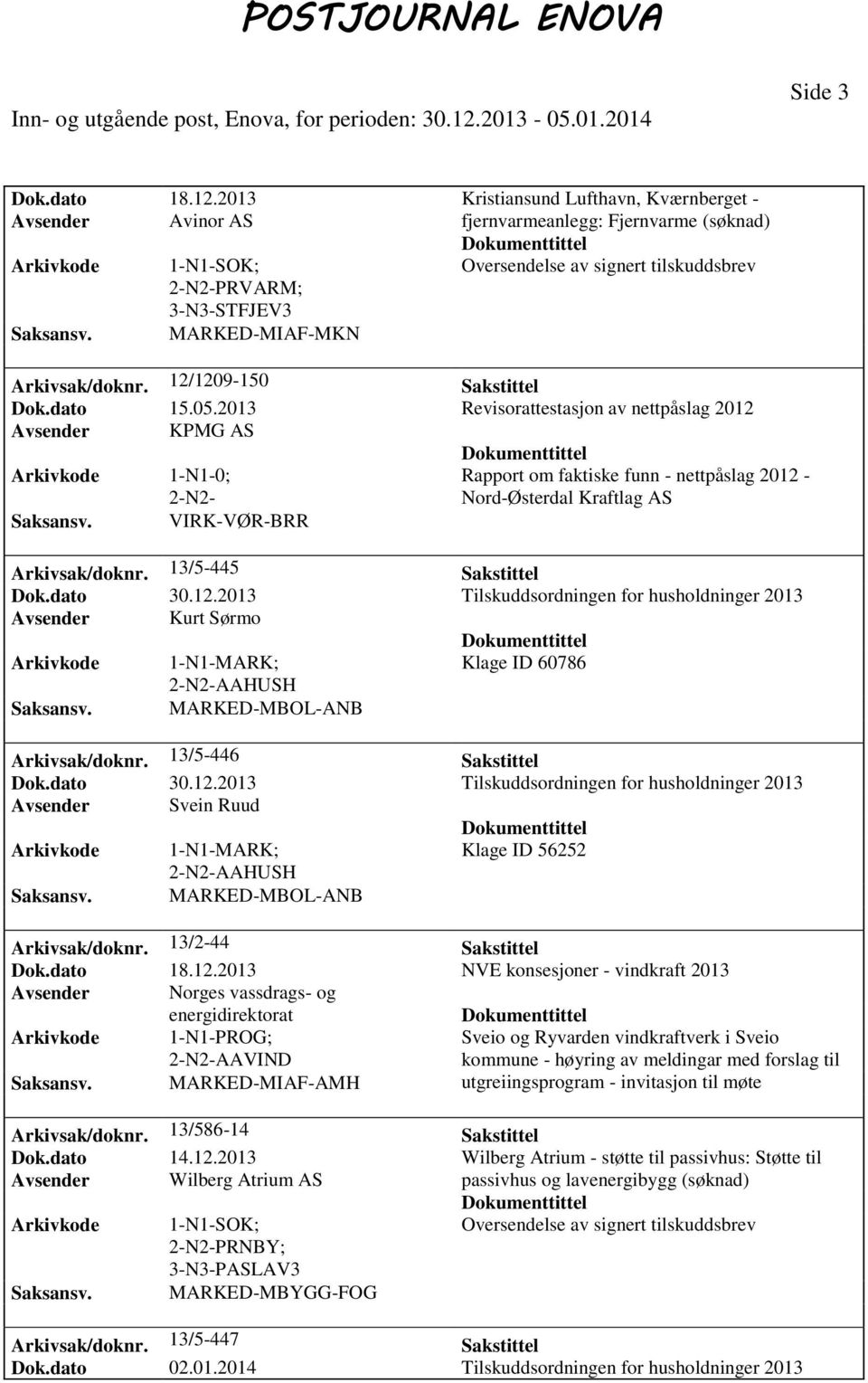 13/5-445 Sakstittel Dok.dato 30.12.2013 Tilskuddsordningen for husholdninger 2013 Avsender Kurt Sørmo Klage ID 60786 MARKED-MBOL-ANB Arkivsak/doknr. 13/5-446 Sakstittel Dok.dato 30.12.2013 Tilskuddsordningen for husholdninger 2013 Avsender Svein Ruud Klage ID 56252 MARKED-MBOL-ANB Arkivsak/doknr.