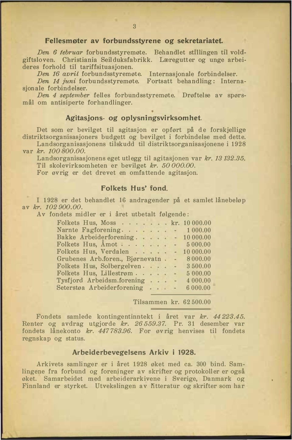 Fortsatt behandling : n ternasj ona le forbin de lser. Den 4 september felles forbndsstyrem øte. Dr øf te lse av spør s mål om antisiper te forhan dlinger. Agitasjons og oplysningsvirksomhet.