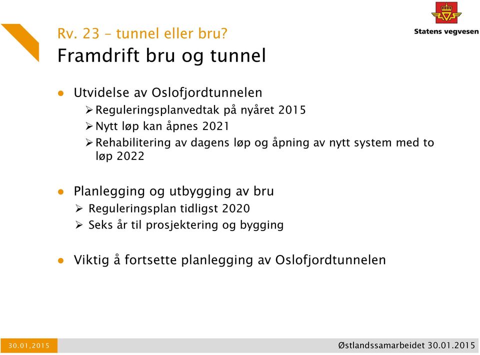 2015 Nytt løp kan åpnes 2021 Rehabilitering av dagens løp og åpning av nytt system med to