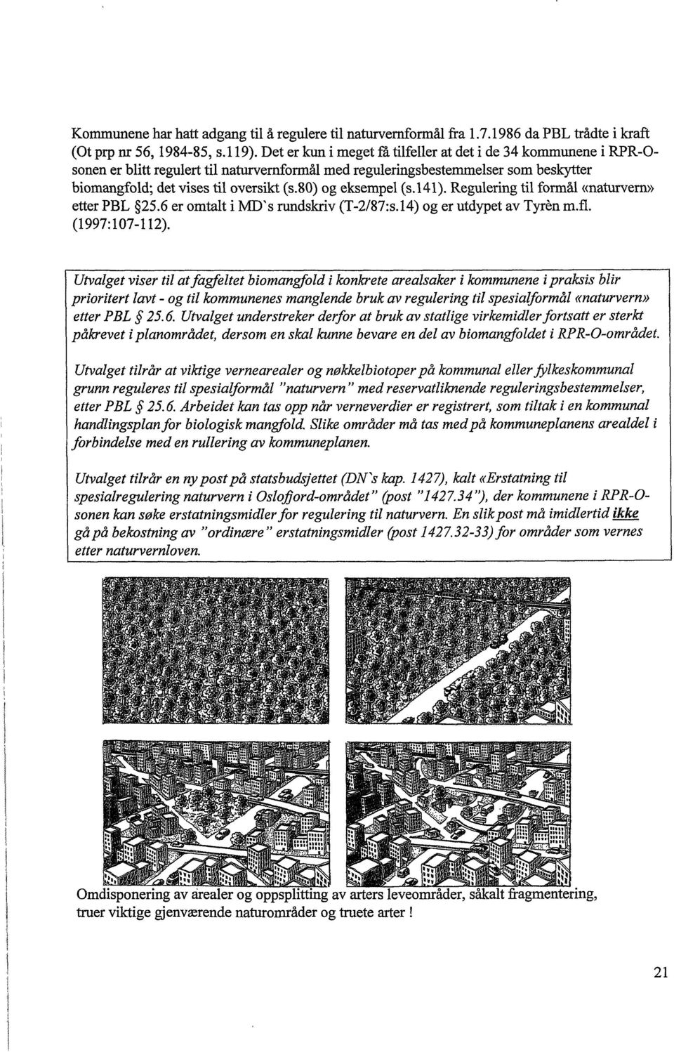 80) og eksempel (s. 141). Regulering til formål «naturvern» etter PBL 25.6 er omtalt i MD's rundskriv (T-2/87:s.l4) og er utdypet av Tyren m.fl. (1997:107-112).