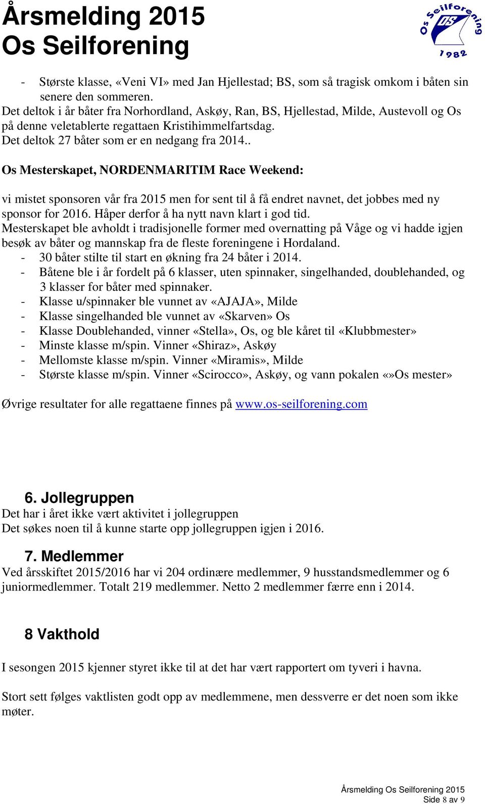 . Os Mesterskapet, NORDENMARITIM Race Weekend: vi mistet sponsoren vår fra 2015 men for sent til å få endret navnet, det jobbes med ny sponsor for 2016. Håper derfor å ha nytt navn klart i god tid.