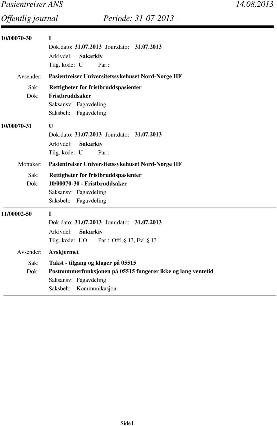 Nord-Norge HF Rettigheter for fristbruddspasienter 10/00070-30 - Fristbruddsaker