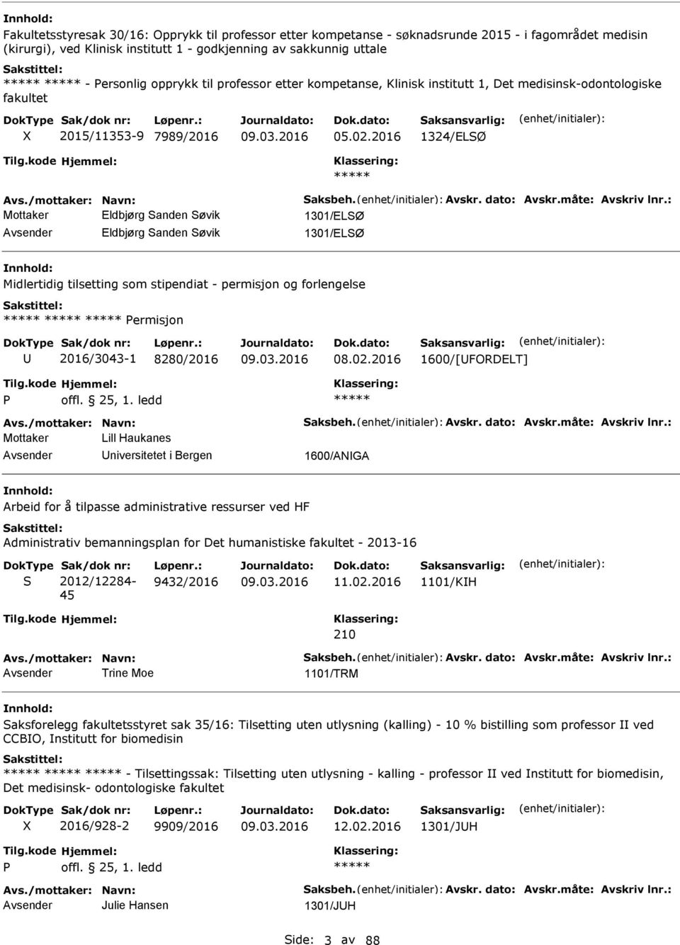 : Mottaker Eldbjørg Sanden Søvik 1301/ELSØ Eldbjørg Sanden Søvik 1301/ELSØ Midlertidig tilsetting som stipendiat - permisjon og forlengelse ermisjon 2016/3043-1 8280/2016 08.02.