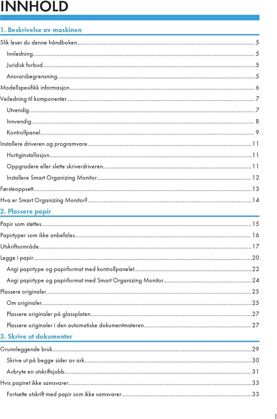 .. 12 Førsteoppsett...13 Hva er Smart Organizing Monitor?...14 2. Plassere papir Papir som støttes... 15 Papirtyper som ikke anbefales... 16 Utskriftsområde...17 Legge i papir.