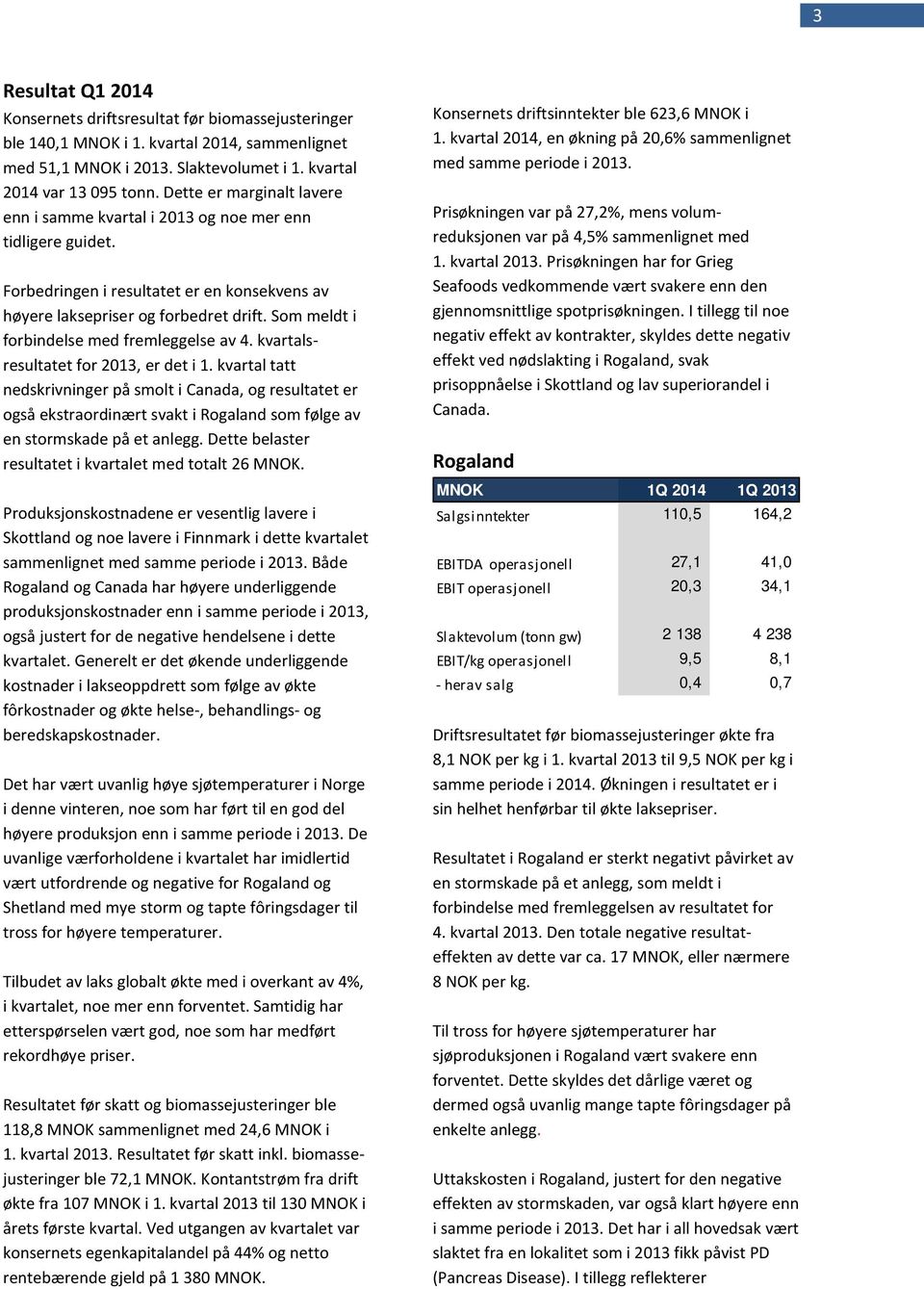 Som meldt i forbindelse med fremleggelse av 4. kvartalsresultatet for 2013, er det i 1.