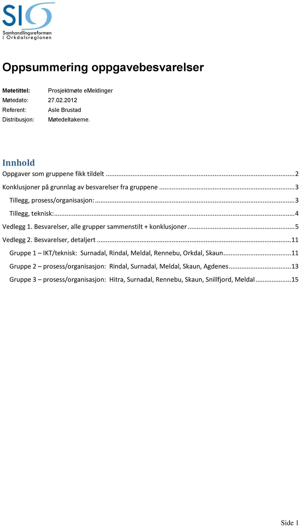 .. 4 Vedlegg 1. Besvarelser, alle grupper sammenstilt + konklusjoner... 5 Vedlegg 2. Besvarelser, detaljert.