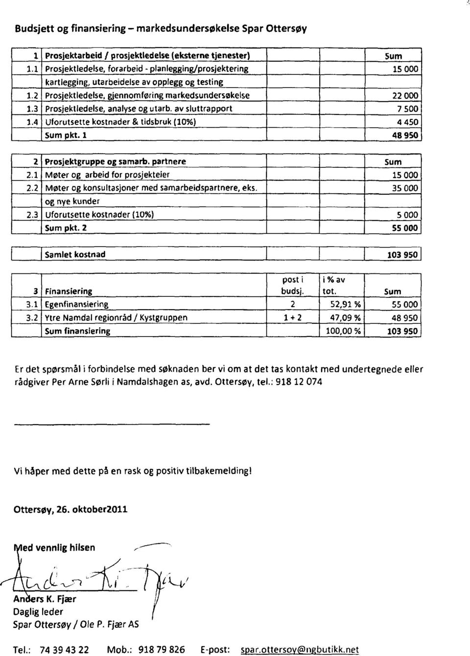 : 918 12 074 Vi håper med dette på en rask og positiv tilbakemeldingl Ottersøy, 26. oktober2011.