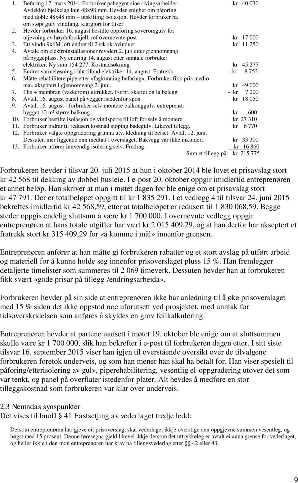 Ett vindu 9x6M loft endret til 2 stk skråvinduer kr 11 250 4. Avtale om elektroinstallasjoner revidert 2. juli etter gjennomgang på byggeplass. Ny endring 14.