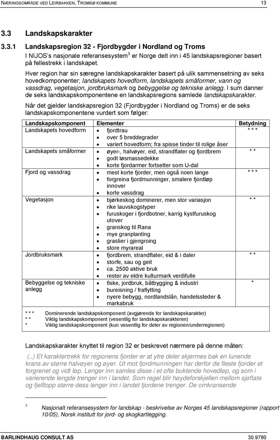 Hver region har sin særegne landskapskarakter basert på ulik sammensetning av seks hovedkomponenter; landskapets hovedform, landskapets småformer, vann og vassdrag, vegetasjon, jordbruksmark og