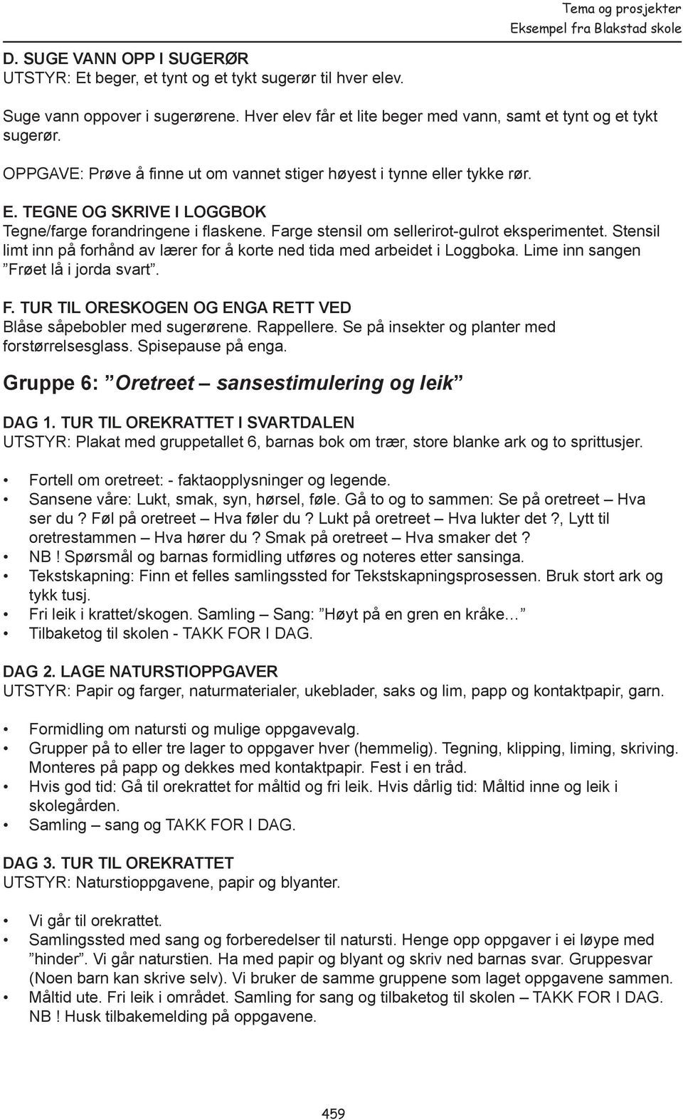 Stensil limt inn på forhånd av lærer for å korte ned tida med arbeidet i Loggboka. Lime inn sangen Frøet lå i jorda svart. F. TUR TIL ORESKOGEN OG ENGA RETT VED Blåse såpebobler med sugerørene.