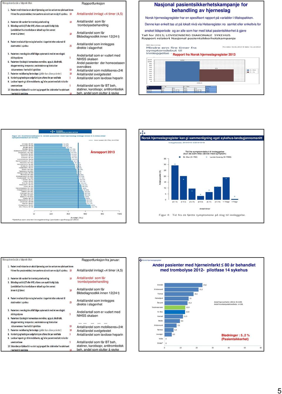 no samlet eller enkeltvis for ønsket tidsperiode og av alle som har med lokal pasientsikkerhet å gjøre Andel/antall som er vudert med Rapport fra Norsk hjerneslagregister 2013 BT beh, Norsk