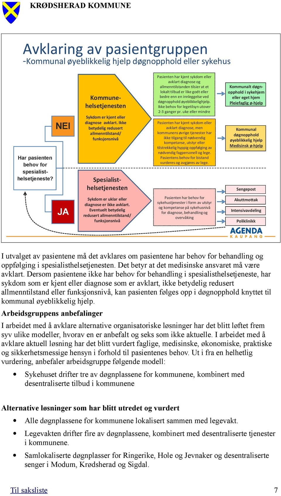 bedre enn en innleggelse ved døgnopphold øyeblikkelighjelp. Ikke behov for legetilsyn utover 2-3 ganger pr.