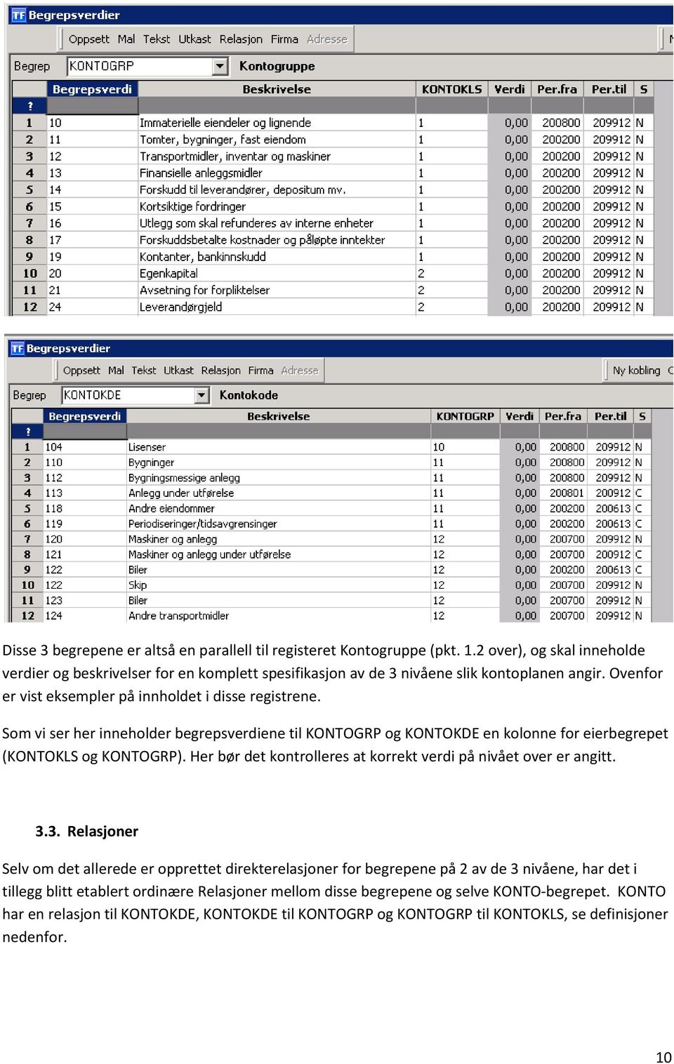 Som vi ser her inneholder begrepsverdiene til KONTOGRP og KONTOKDE en kolonne for eierbegrepet (KONTOKLS og KONTOGRP). Her bør det kontrolleres at korrekt verdi på nivået over er angitt. 3.