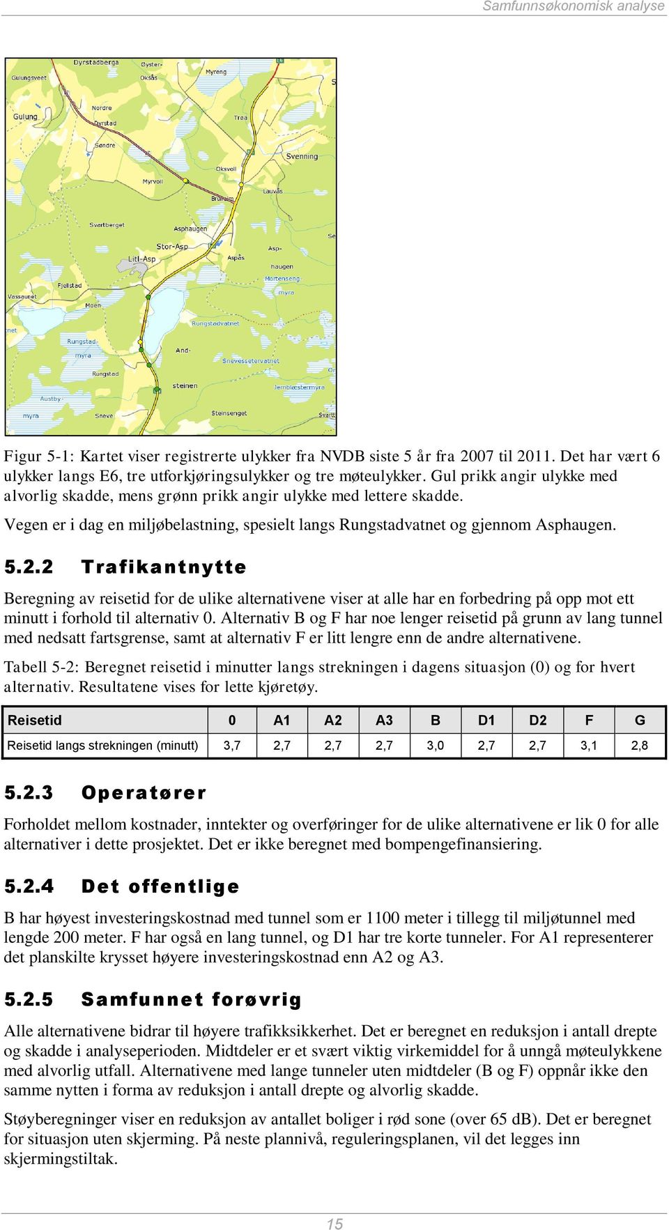 2 Trafikantnytte Beregning av reisetid for de ulike alternativene viser at alle har en forbedring på opp mot ett minutt i forhold til alternativ 0.