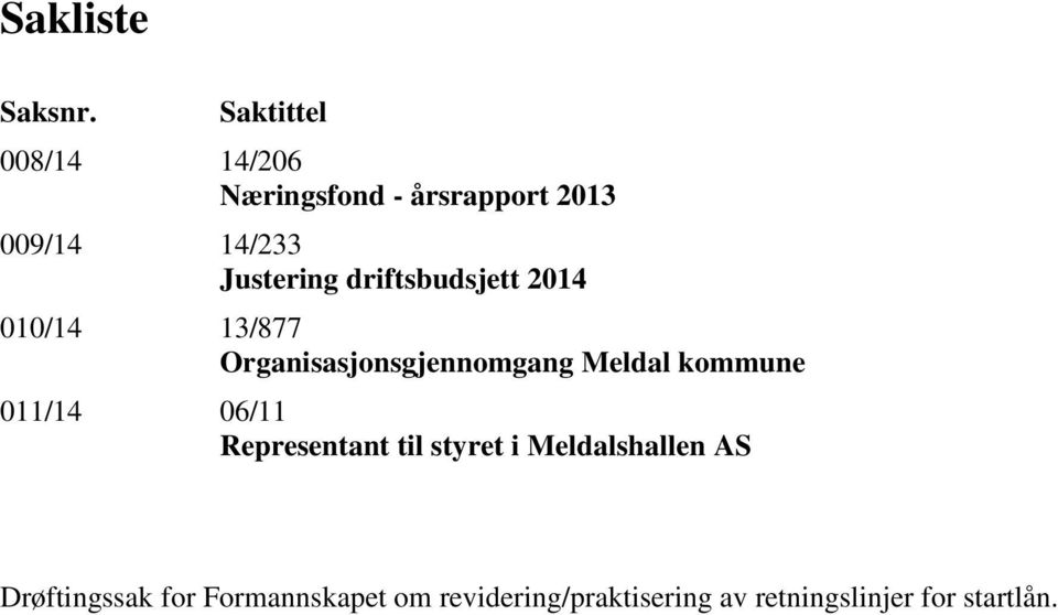 driftsbudsjett 2014 010/14 13/877 Organisasjonsgjennomgang Meldal kommune
