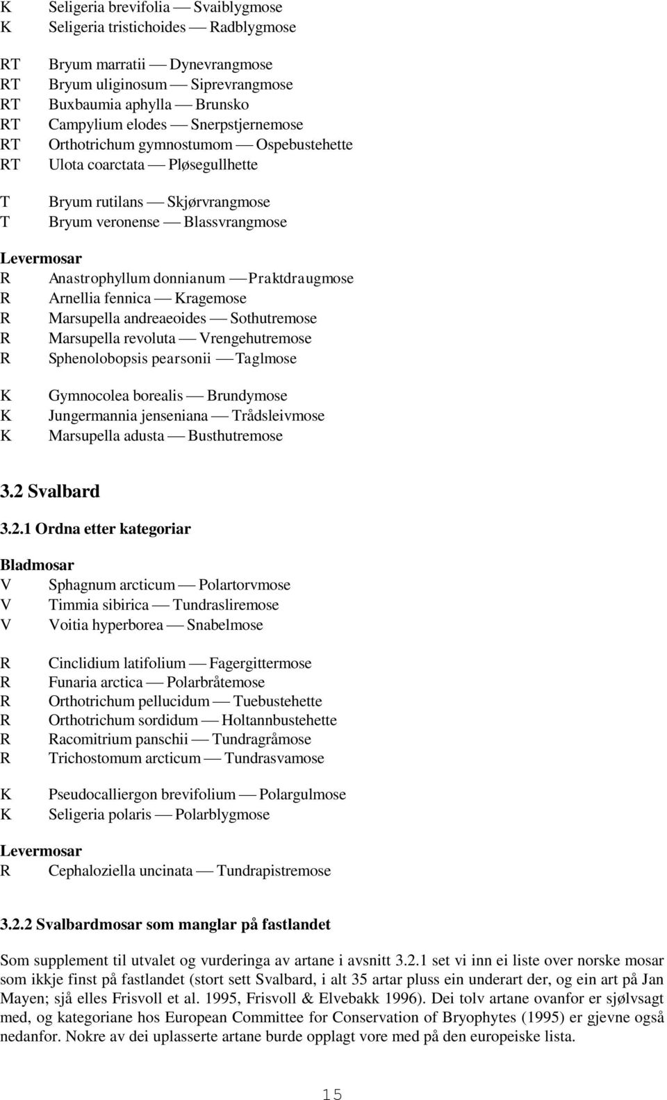 Praktdraugmose R Arnellia fennica Kragemose R Marsupella andreaeoides Sothutremose R Marsupella revoluta Vrengehutremose R Sphenolobopsis pearsonii Taglmose K K K Gymnocolea borealis Brundymose