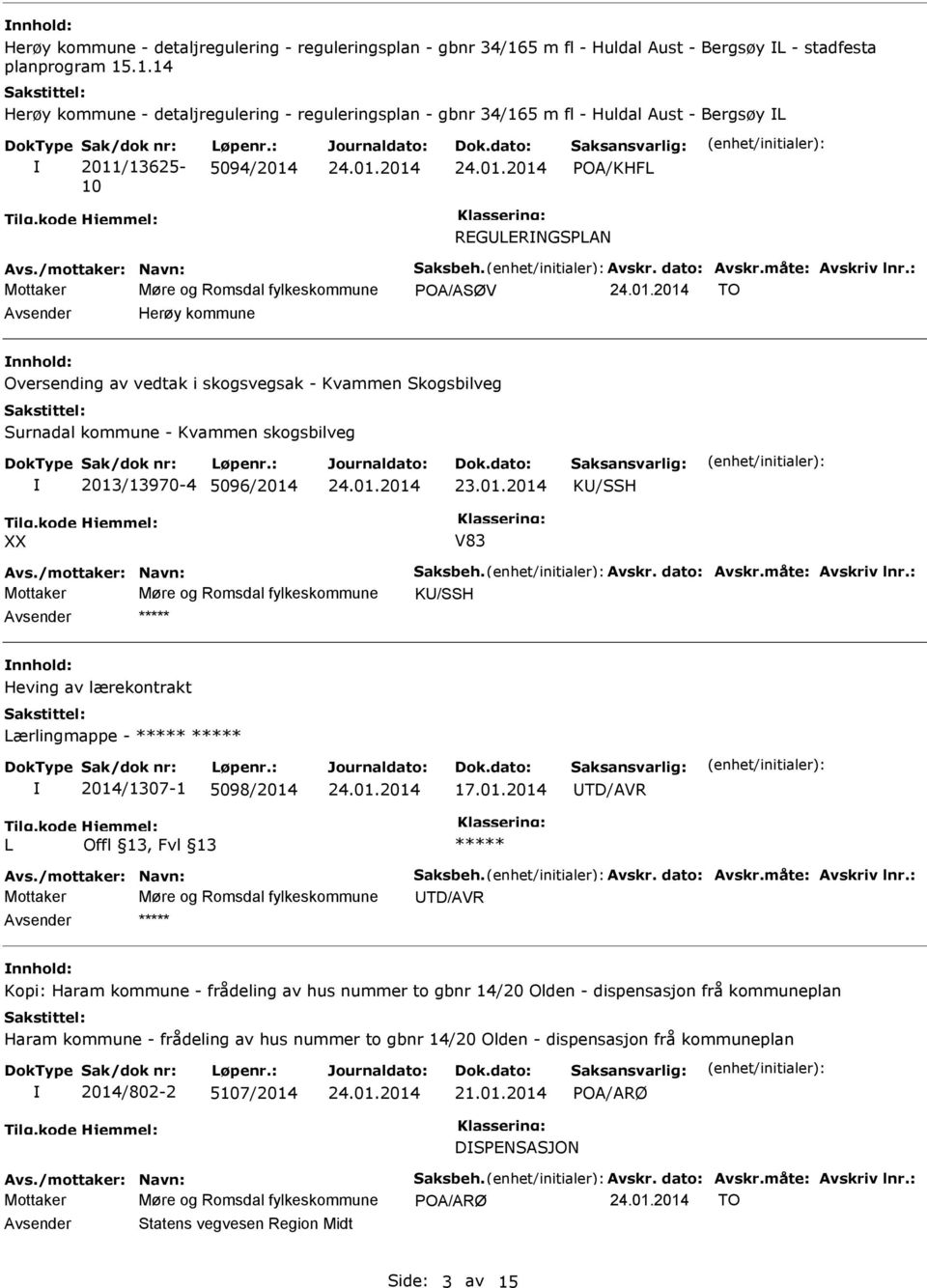 : 5094/2014 POA/KHFL REGULERNGSPLAN Avs./mottaker: Navn: Saksbeh. Avskr. dato: Avskr.måte: Avskriv lnr.