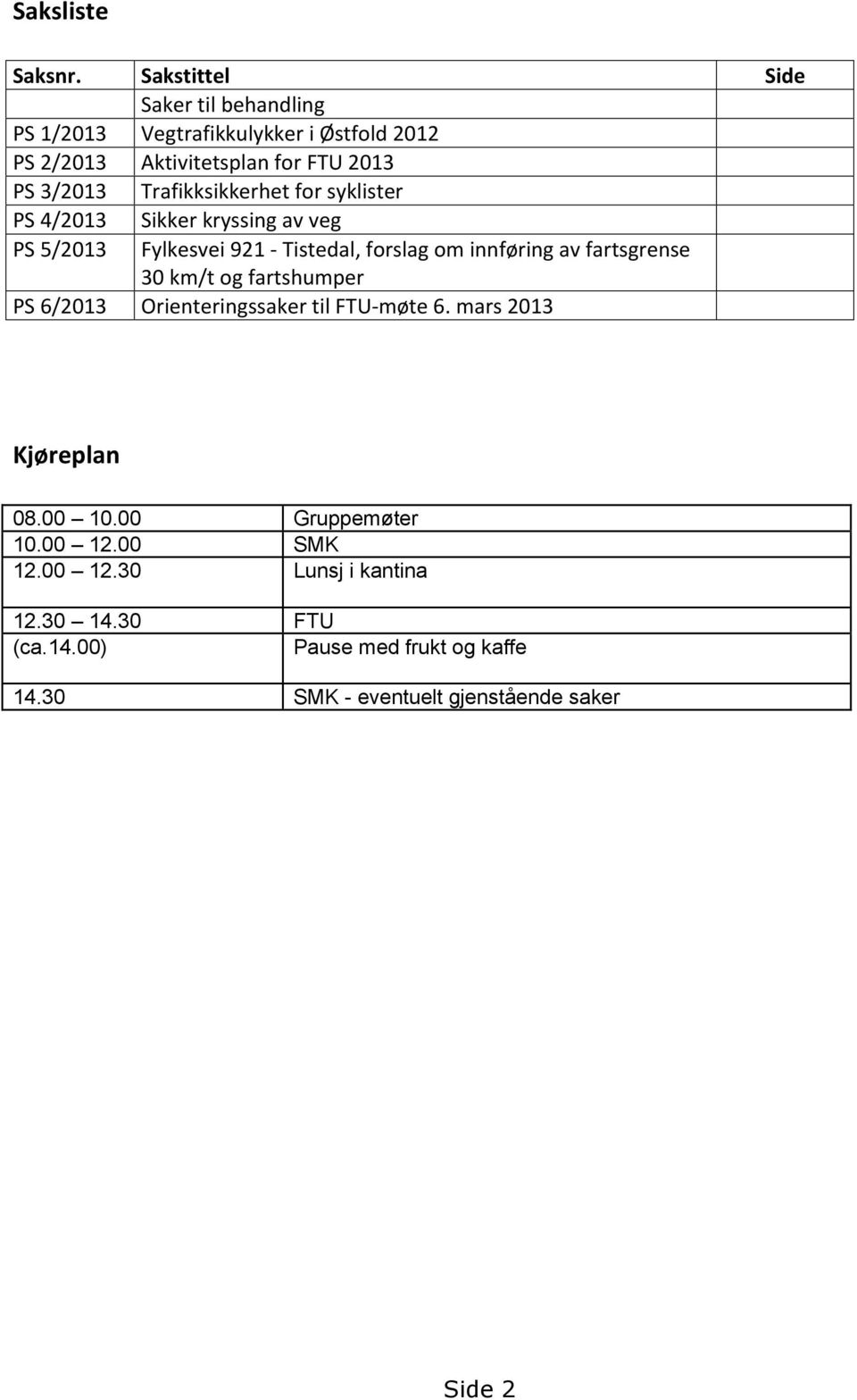 Trafikksikkerhet for syklister PS 4/2013 PS 5/2013 Sikker kryssing av veg Fylkesvei 921 - Tistedal, forslag om innføring av