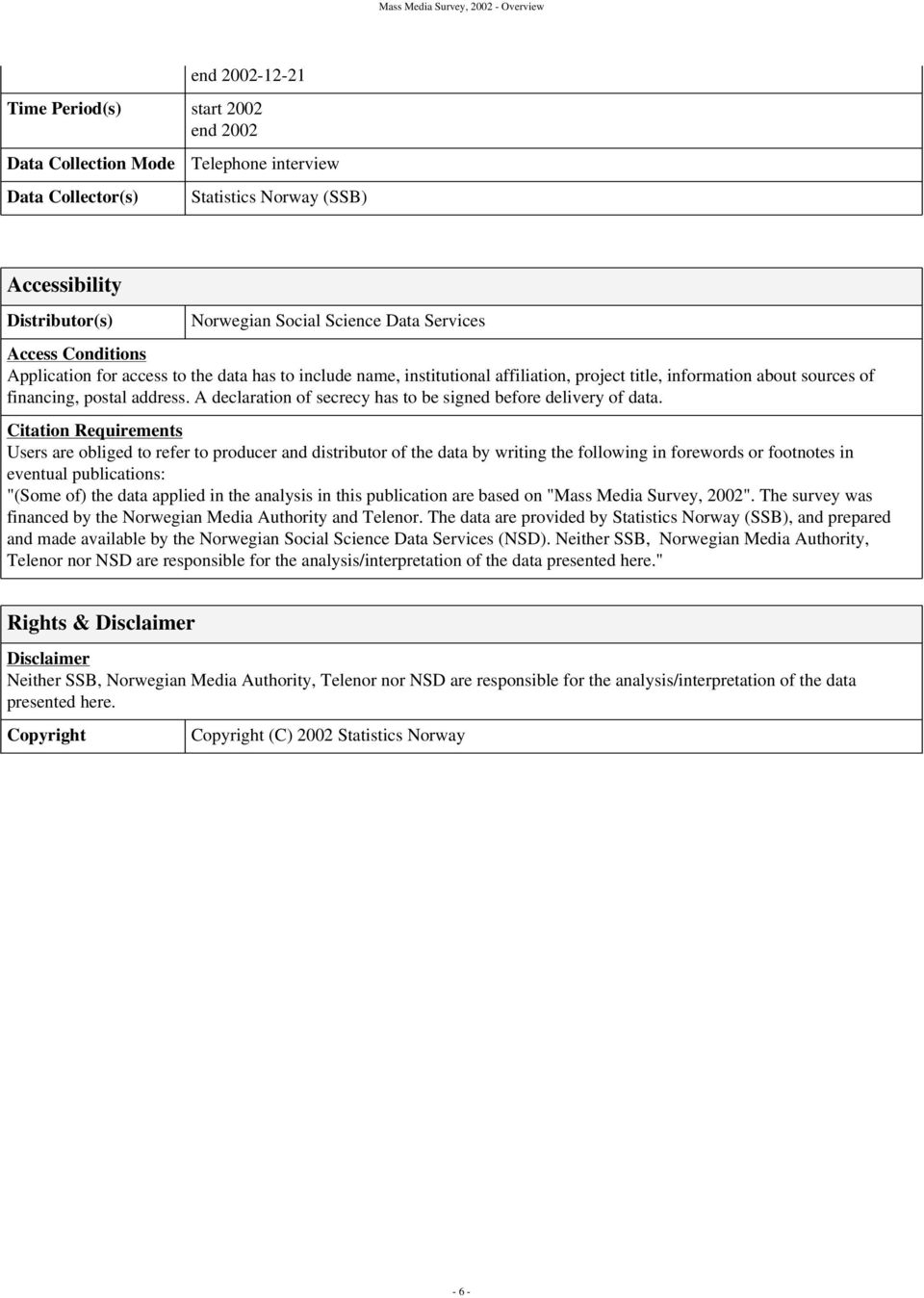 postal address. A declaration of secrecy has to be signed before delivery of data.