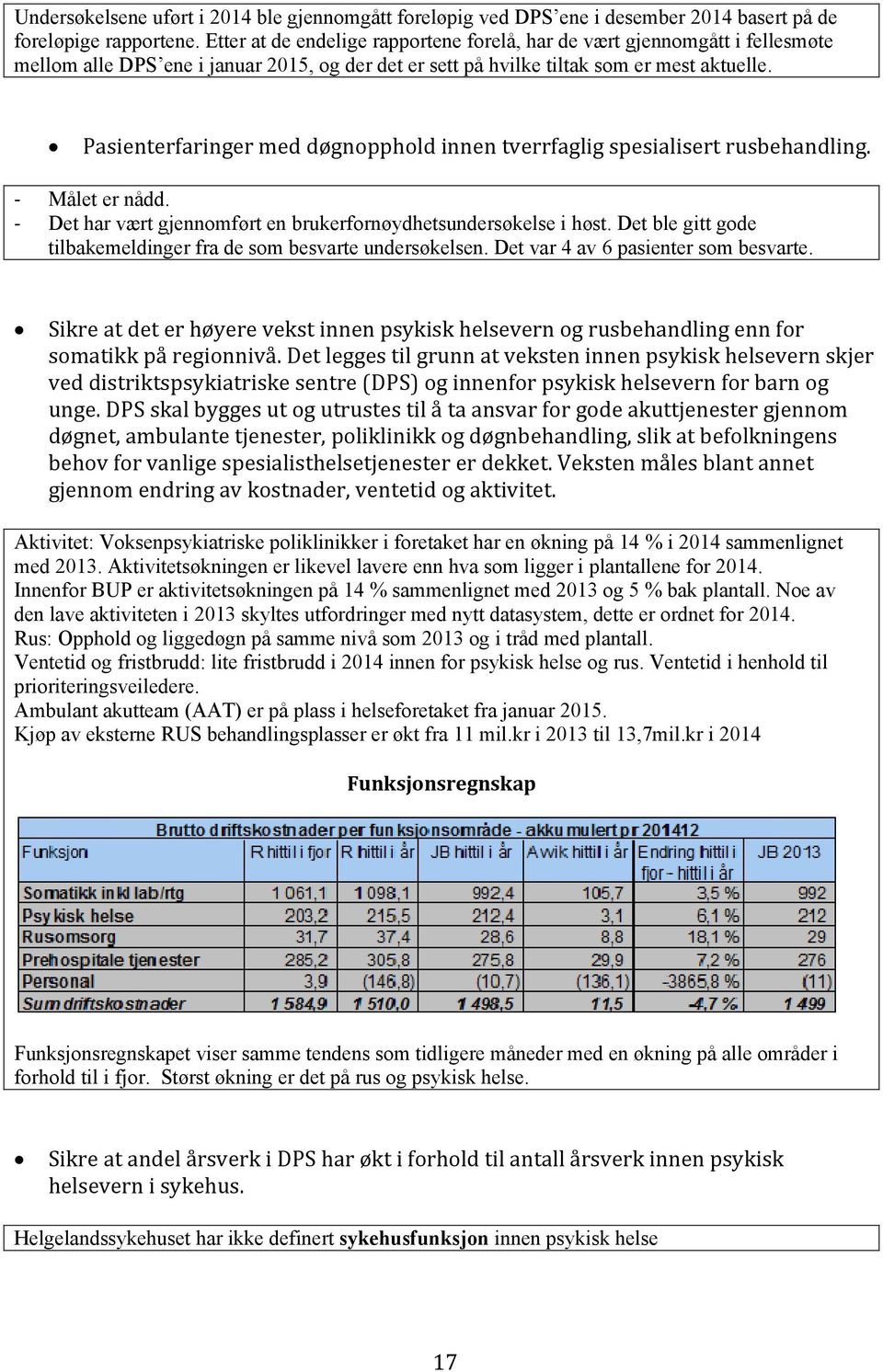 Pasienterfaringer med døgnopphold innen tverrfaglig spesialisert rusbehandling. - Målet er nådd. - Det har vært gjennomført en brukerfornøydhetsundersøkelse i høst.