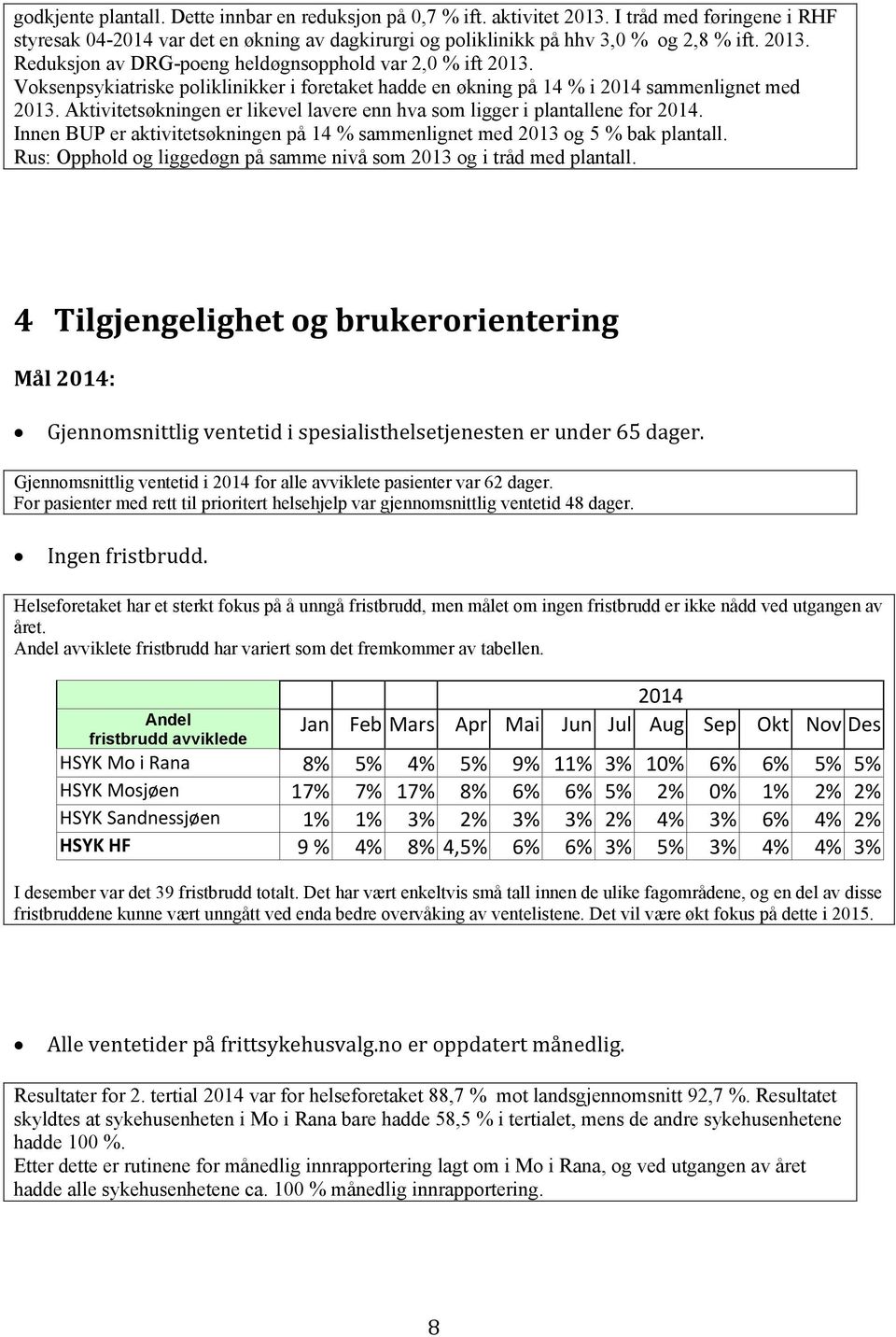 Innen BUP er aktivitetsøkningen på 14 % sammenlignet med 2013 og 5 % bak plantall. Rus: Opphold og liggedøgn på samme nivå som 2013 og i tråd med plantall.