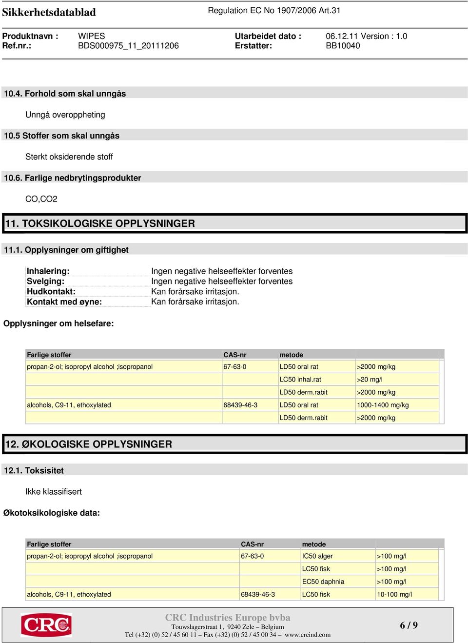 rabit >2000 mg/kg alcohols, C9-11