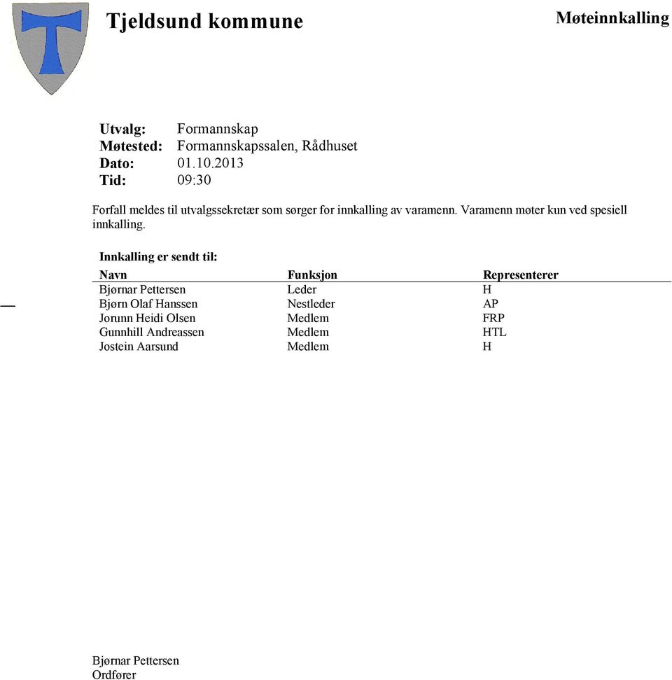 Varamenn møter kun ved spesiell innkalling.