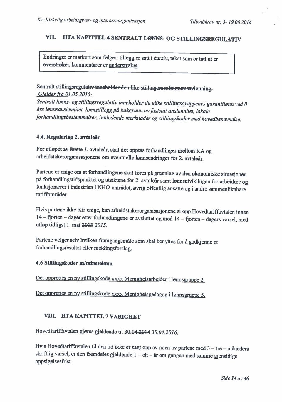 Side 14 av 46 KA Kirkelig arbeidsgiver- og interesseorganisasfon Tilbud/krav nr. 3-19. O&20]4 VII.