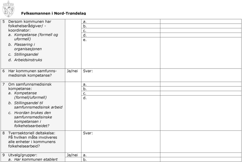 Kompetanse (formell/uformell) b. Stillingsandel til samfunnsmedisinsk arbeid c.