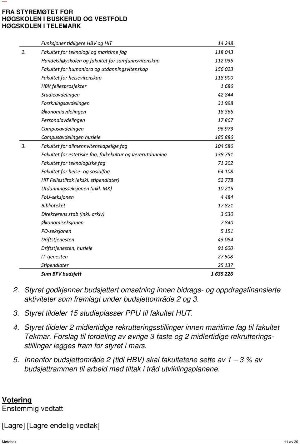 fellesprosjekter 1 686 Studieavdelingen 42 844 Forskningsavdelingen 31 998 Økonomiavdelingen 18 366 Personalavdelingen 17 867 Campusavdelingen 96 973 Campusavdelingen husleie 185 886 3.