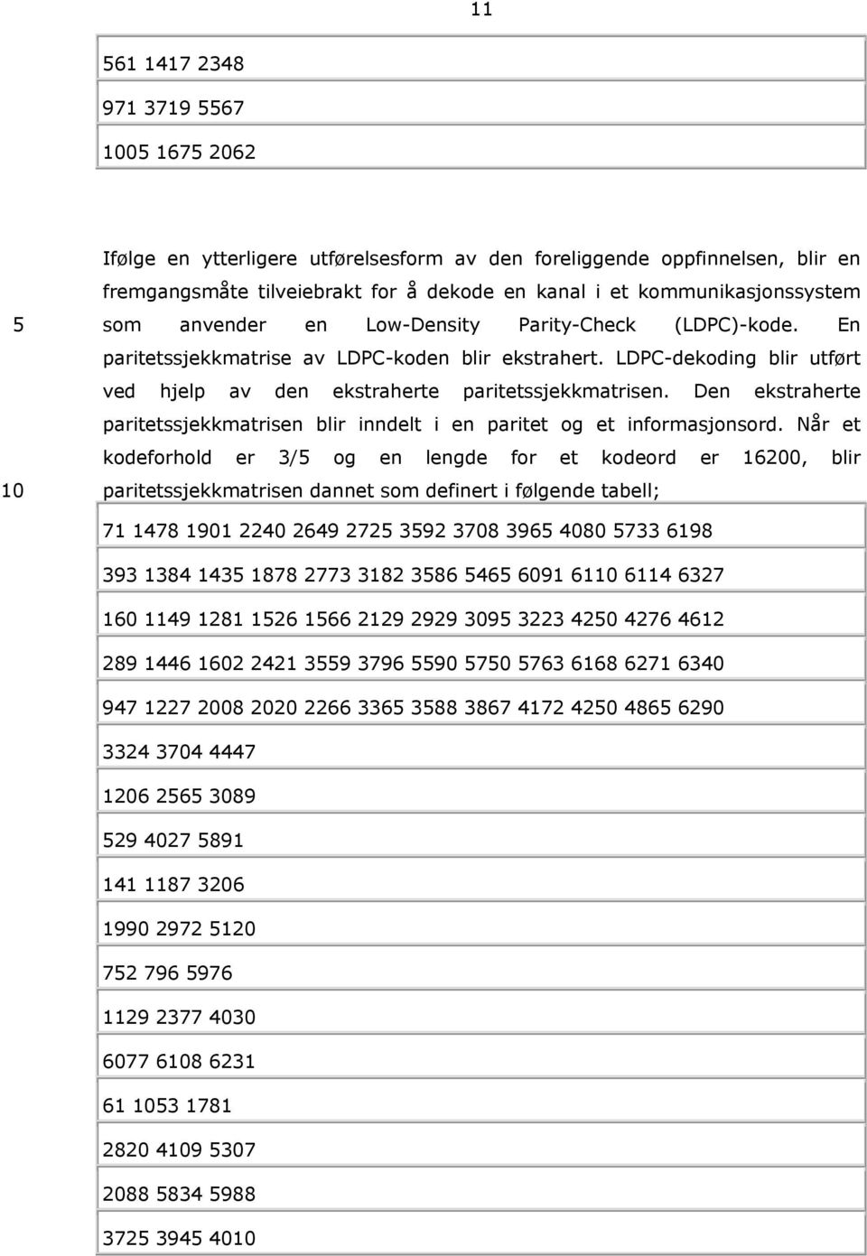 LDPC-dekoding blir utført ved hjelp av den ekstraherte paritetssjekkmatrisen. Den ekstraherte paritetssjekkmatrisen blir inndelt i en paritet og et informasjonsord.