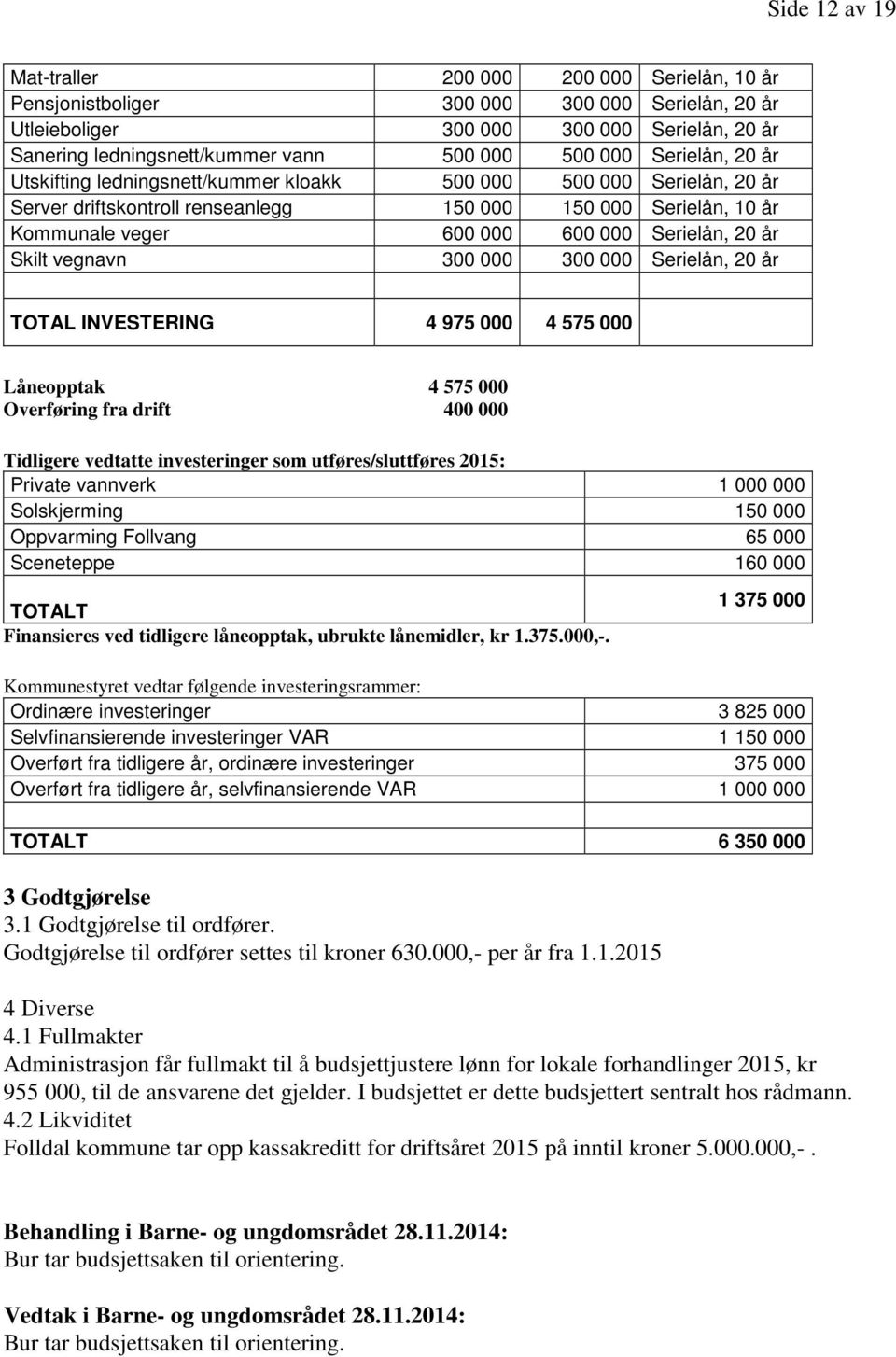 20 år Skilt vegnavn 300 000 300 000 Serielån, 20 år TOTAL INVESTERING 4 975 000 4 575 000 Låneopptak 4 575 000 Overføring fra drift 400 000 Tidligere vedtatte investeringer som utføres/sluttføres