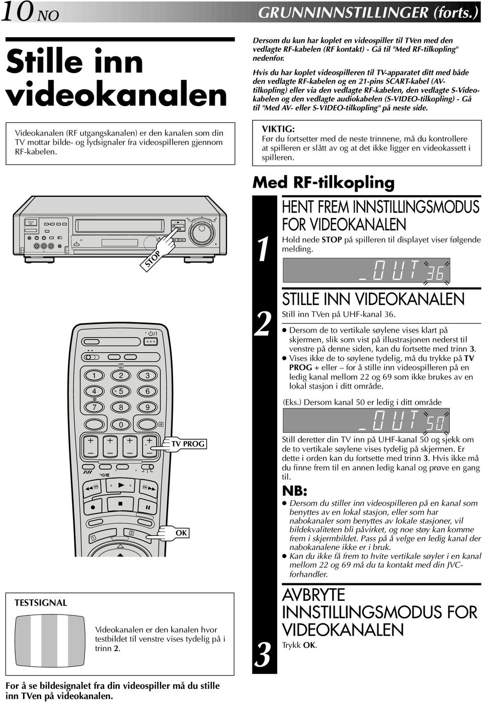 Hvis du har koplet videospilleren til TV-apparatet ditt med både den vedlagte RF-kabelen og en -pins SCART-kabel (AVtilkopling) eller via den vedlagte RF-kabelen, den vedlagte S-Videokabelen og den