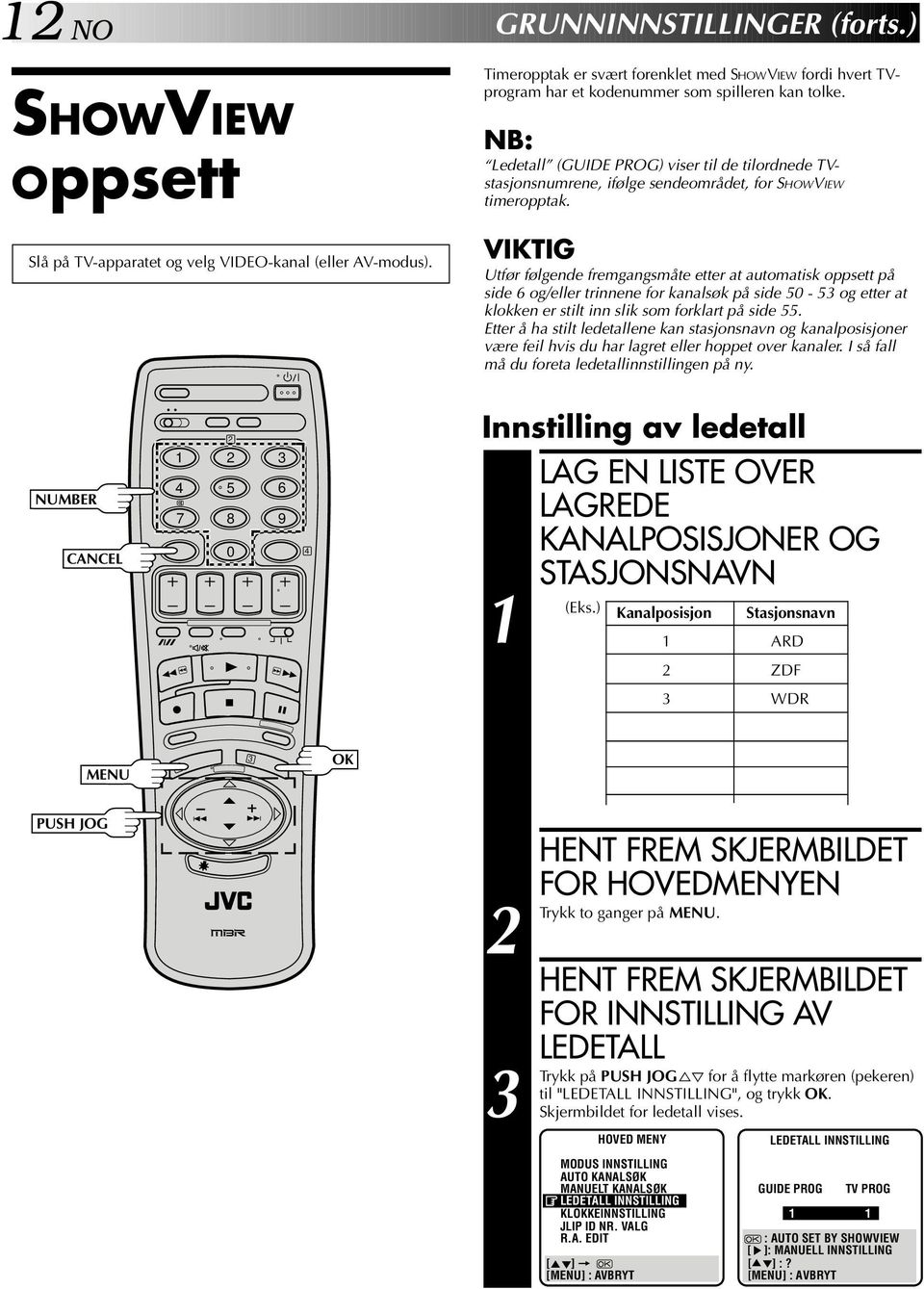 Ledetall (GUDE PROG) viser til de tilordnede TVstasjonsnumrene, ifølge sendeområdet, for SHOWVEW timeropptak.