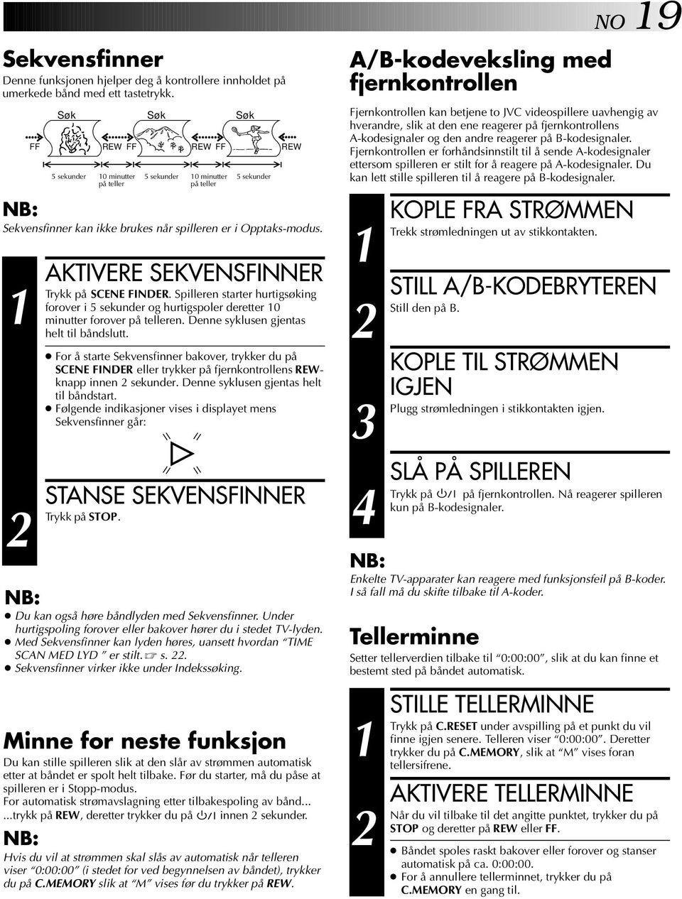 AKTVERE SEKVENSFNNER på SCENE FNDER. Spilleren starter hurtigsøking forover i 5 sekunder og hurtigspoler deretter minutter forover på telleren. Denne syklusen gjentas helt til båndslutt.