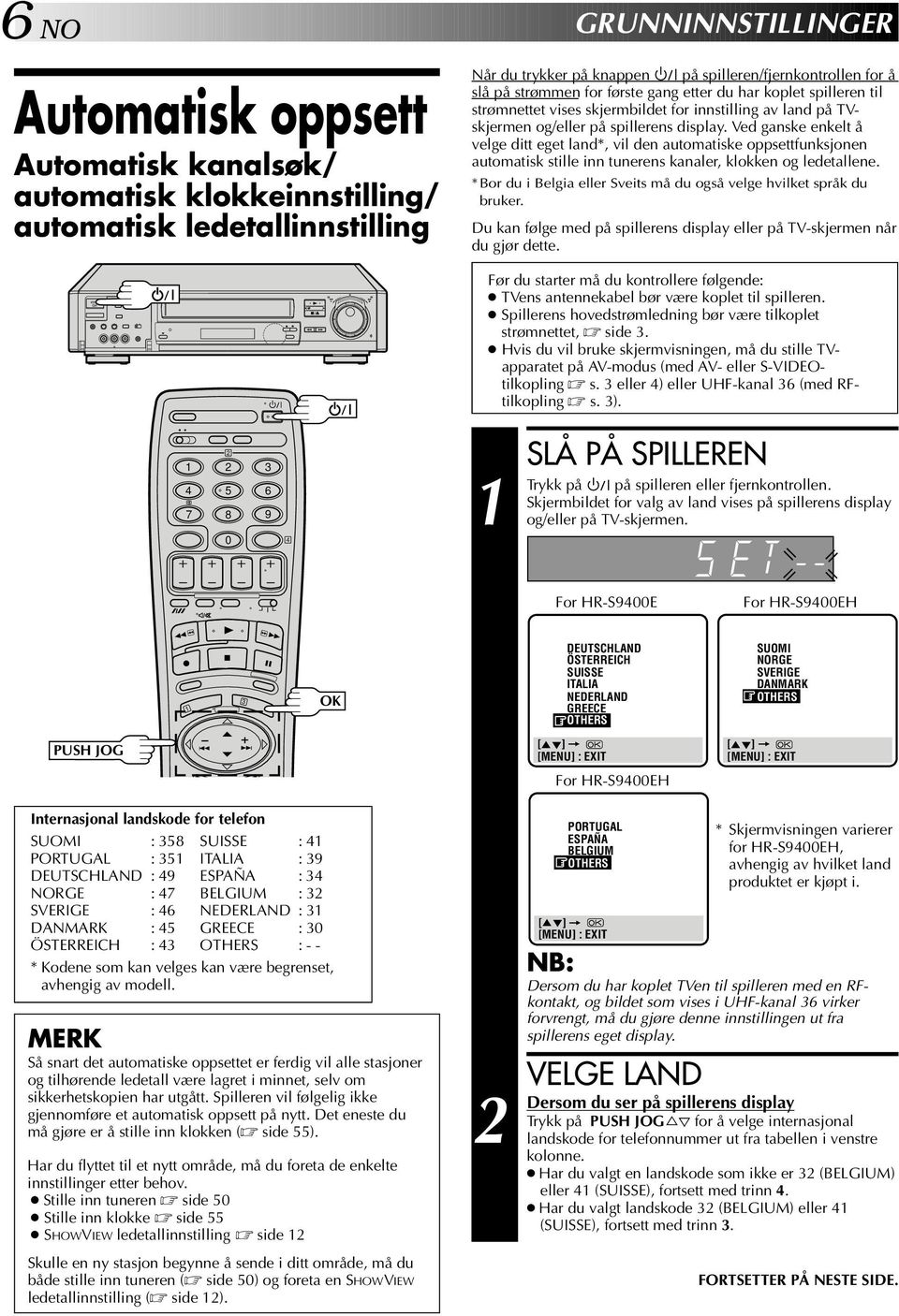 Ved ganske enkelt å velge ditt eget land*, vil den automatiske oppsettfunksjonen automatisk stille inn tunerens kanaler, klokken og ledetallene.