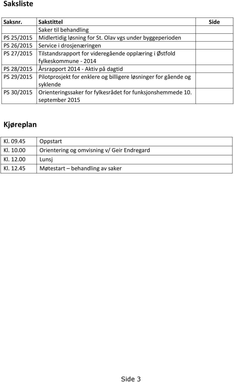 PS 28/2015 Årsrapport 2014 - Aktiv på dagtid PS 29/2015 Pilotprosjekt for enklere og billigere løsninger for gående og syklende PS 30/2015