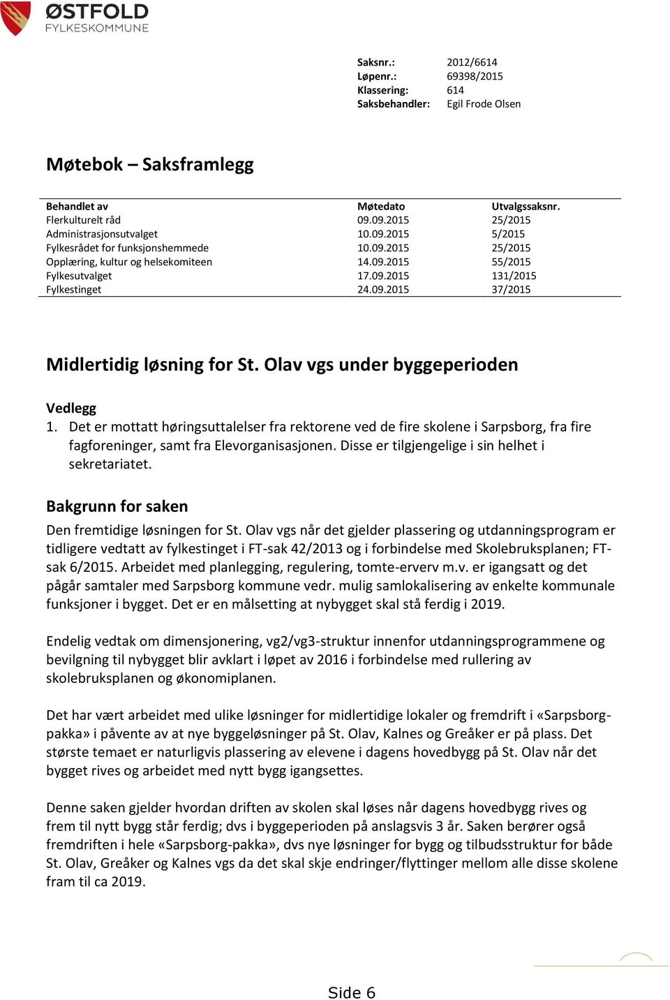 09.2015 37/2015 Midlertidig løsning for St. Olav vgs under byggeperioden Vedlegg 1.