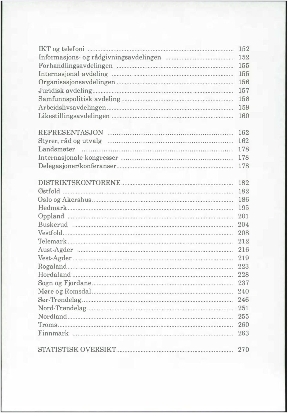 ............................ 158 Arbeidslivsavdelingen.............................. 159 Likestillingsavdelingen.................. 160 REPRESENTASJON......... 162 Styrer, råd og utvalg.