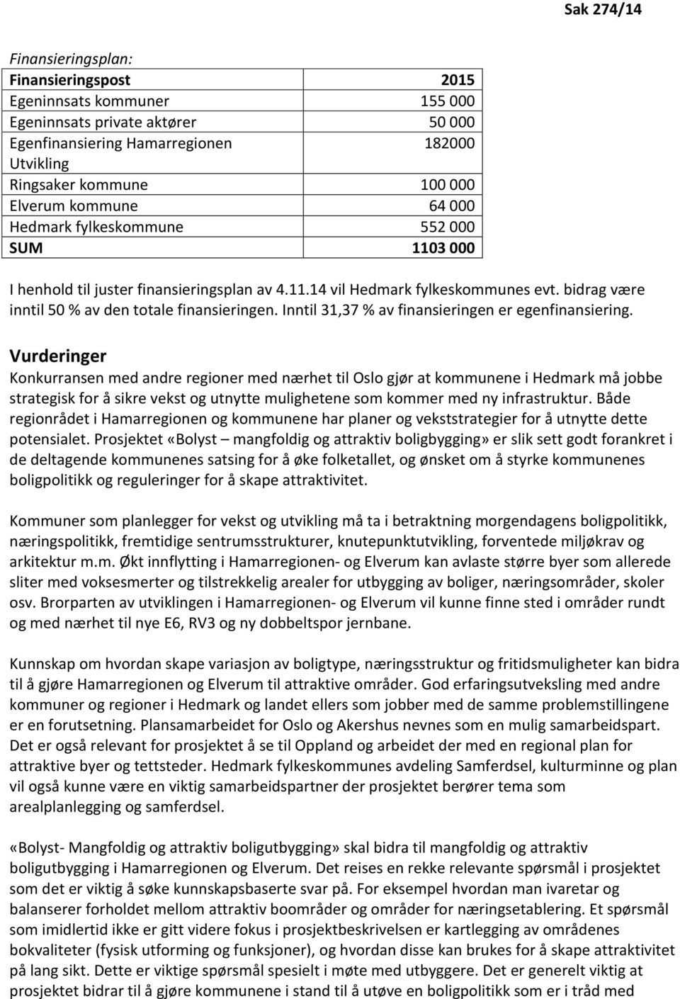 Inntil 31,37 % av finansieringen er egenfinansiering.