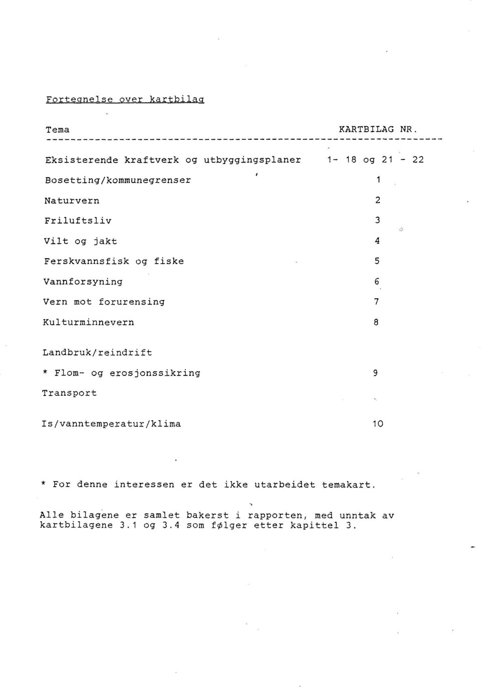 Ferskvannsfisk og fiske 5 Vannforsyning 6 Vern mot forurensing 7 Kulturminnevern 8 Landbruk/reindrift * Flom- og