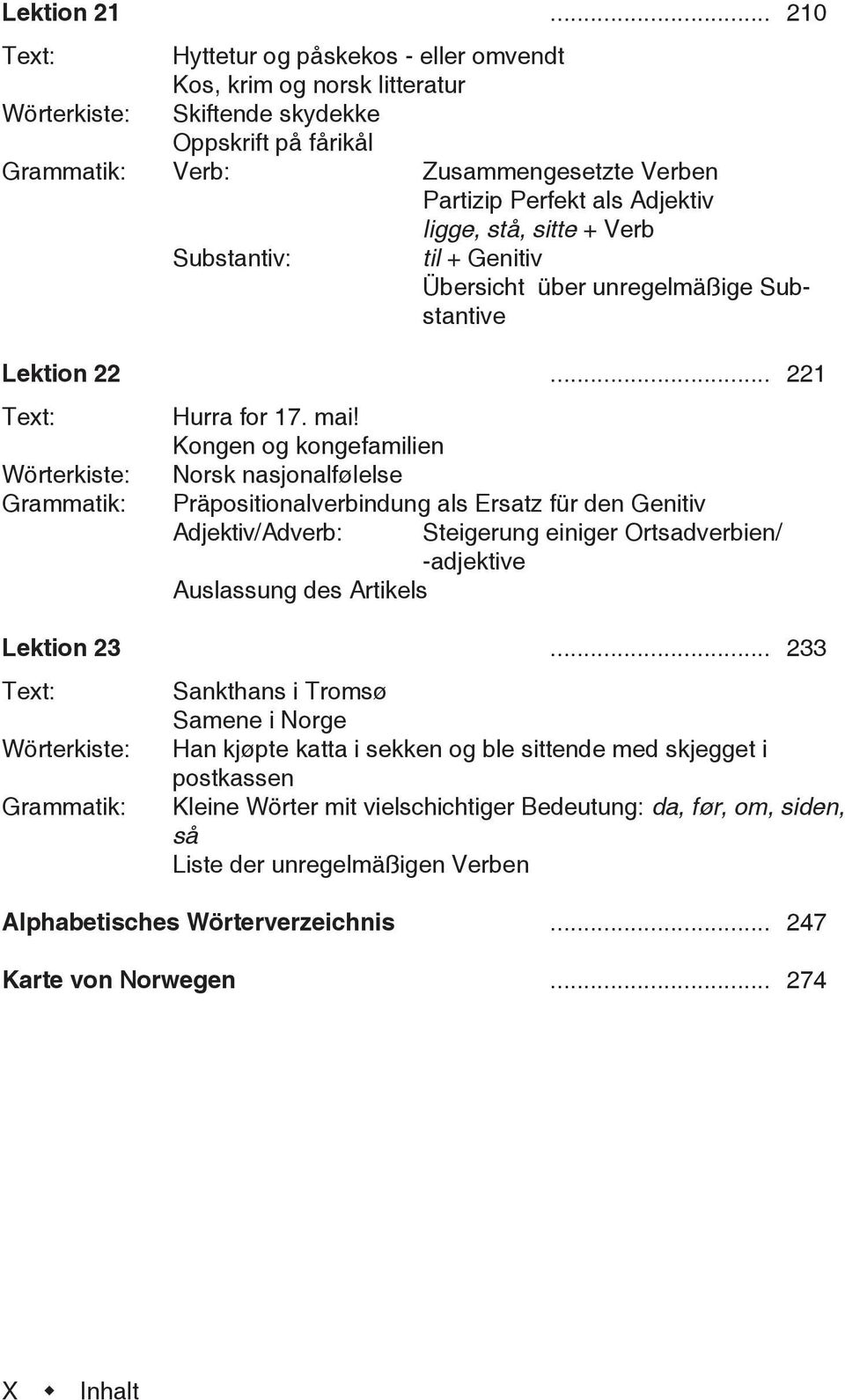 til + Genitiv Übersicht über unregelmäßige Substantive Lektion 22... 221 Hurra for 17. mai!