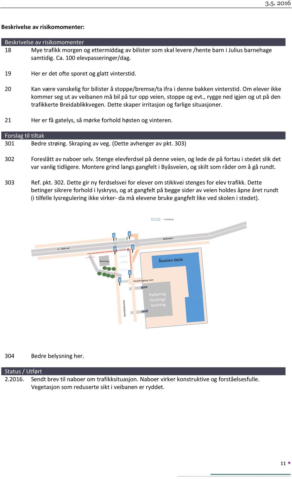 Om elever ikke kommer seg ut av veibanen må bil på tur opp veien, stoppe og evt., rygge ned igjen og ut på den trafikkerte Breidablikkvegen. Dette skaper irritasjon og farlige situasjoner.